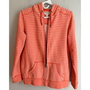 L.L. Bean Women's Full Zip Up Hoodie Womens Sz S Striped Coral, Sweaterweather